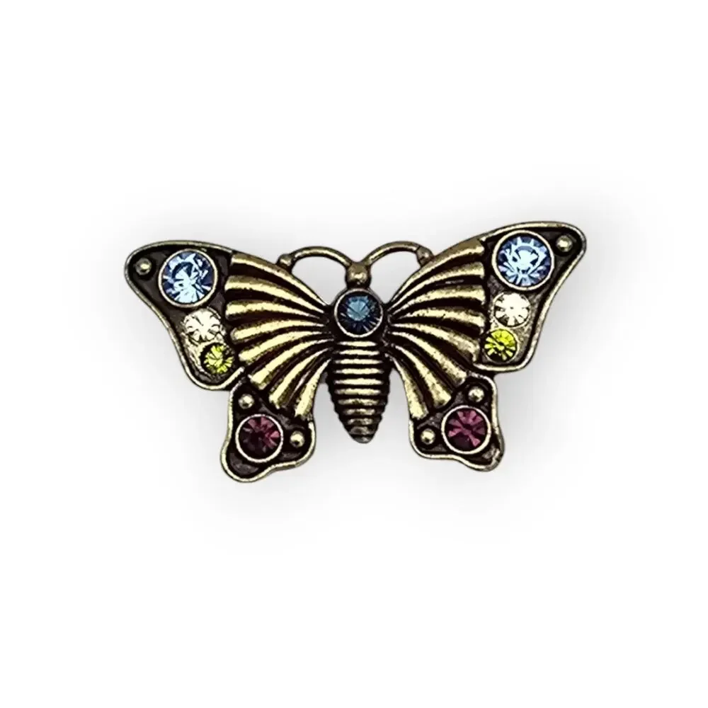 Butterfly Brooch Multi Color Rhinestone Gold Filigree Pin Storybook Romantic
